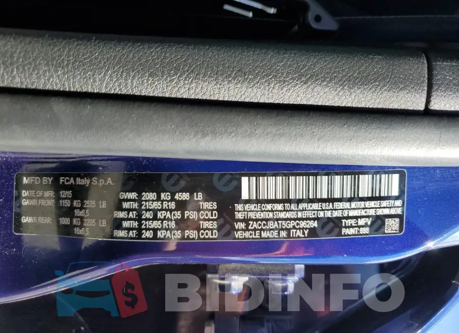 ZACCJBAT5GPC96264 Photo# 13