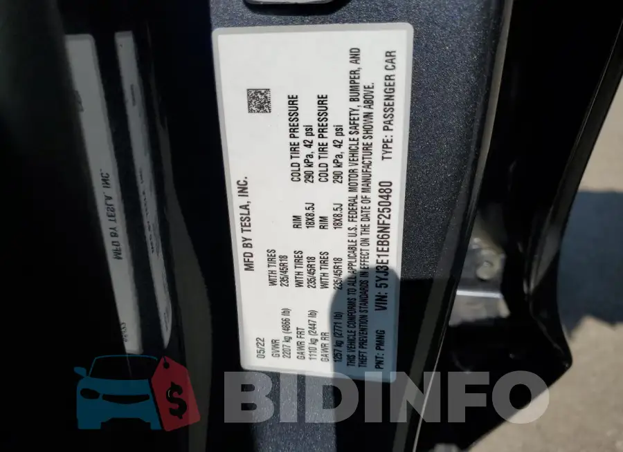 5YJ3E1EB6NF250480 Photo# 13