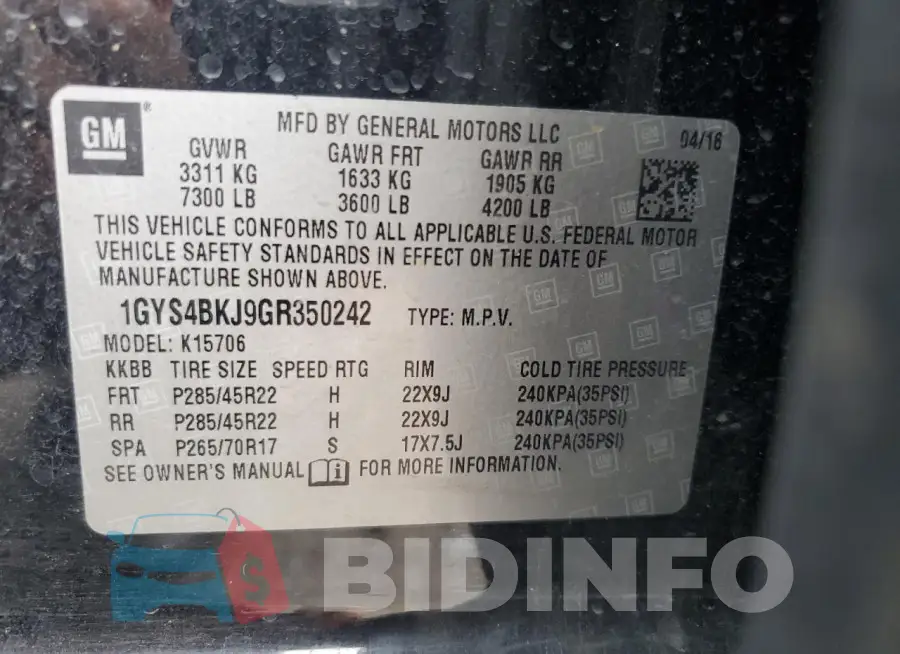 1GYS4BKJ9GR350242 Photo# 13