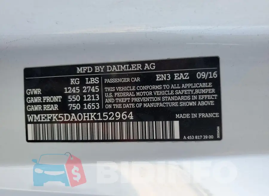 WMEFK5DA0HK152964 Photo# 12