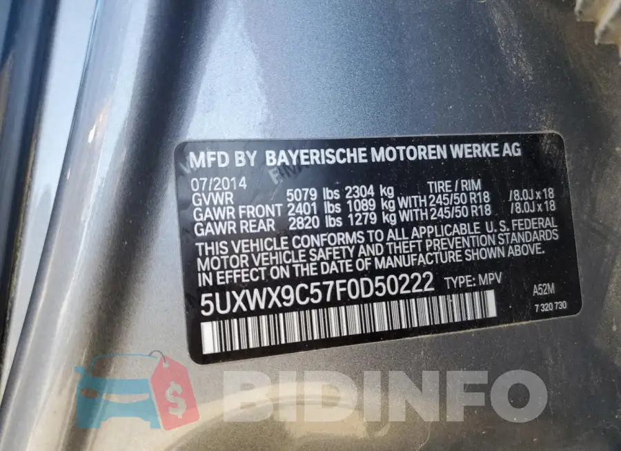 5UXWX9C57F0D50222 Photo# 13