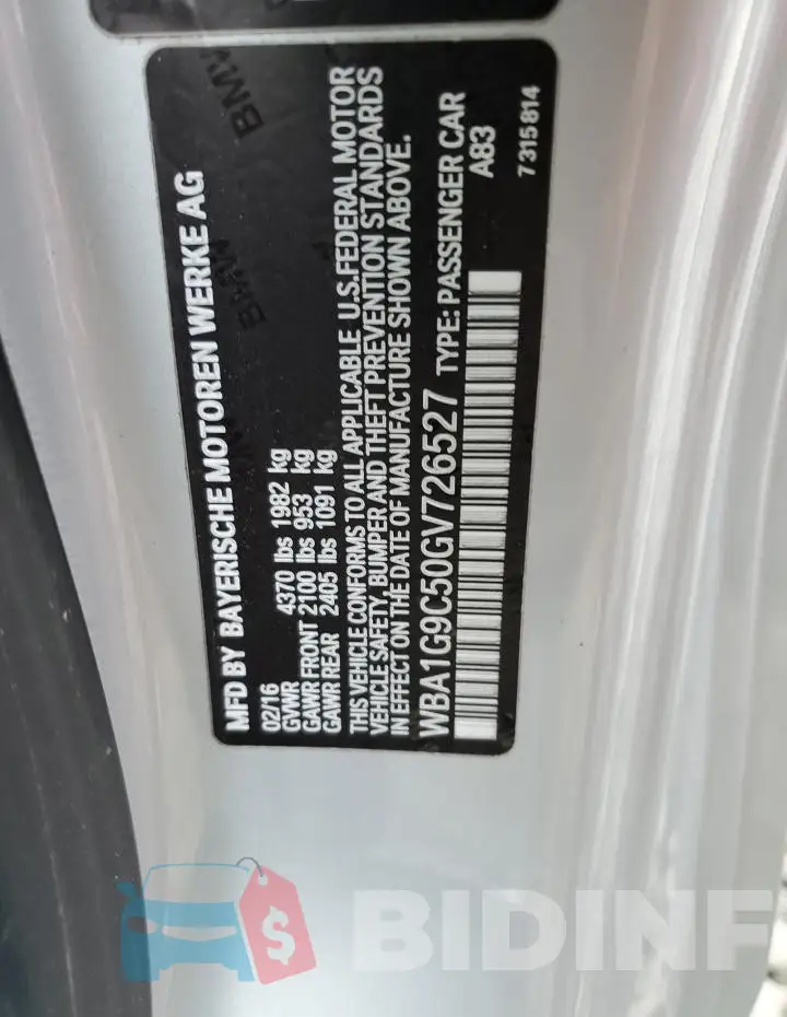 WBA1G9C50GV726527 Photo# 12