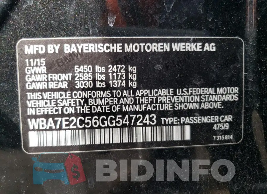 WBA7E2C56GG547243 Photo# 13