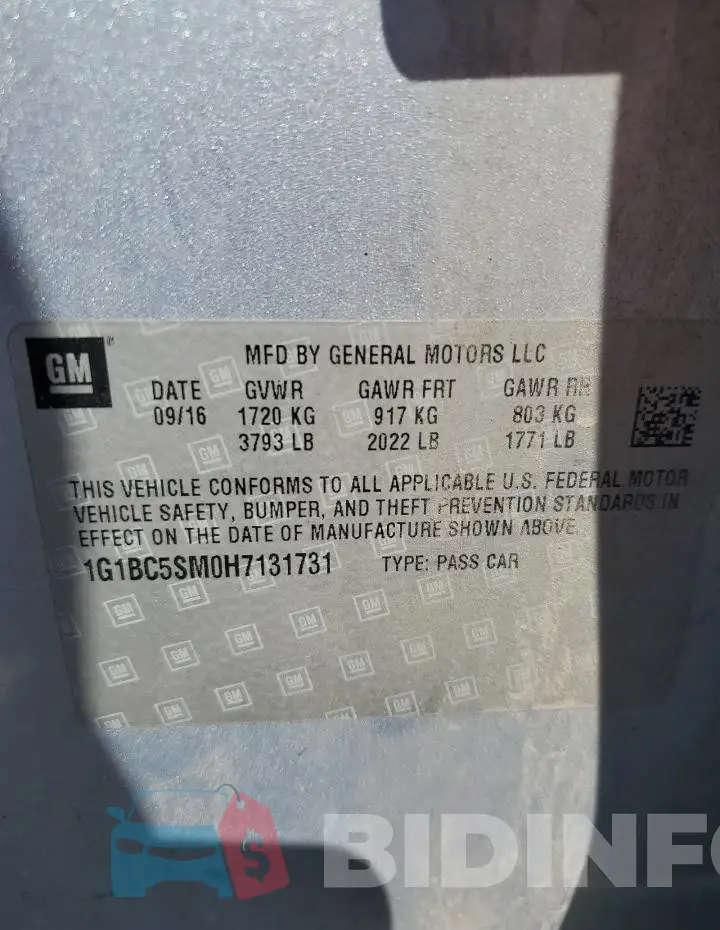 1G1BC5SM0H7131731 Photo# 12