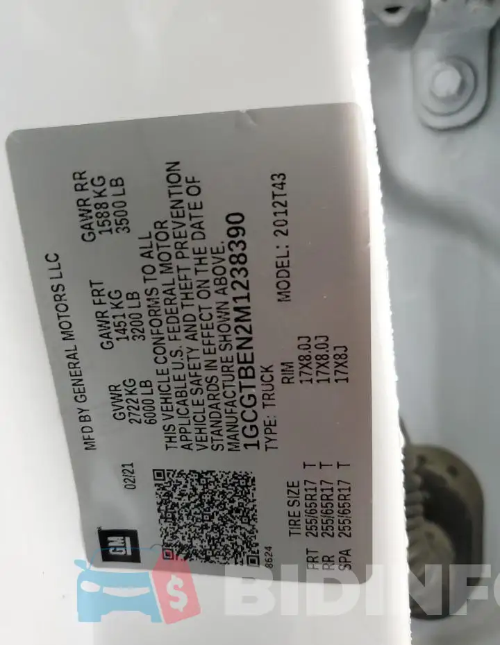 1GCGTBEN2M1238390 Photo# 12