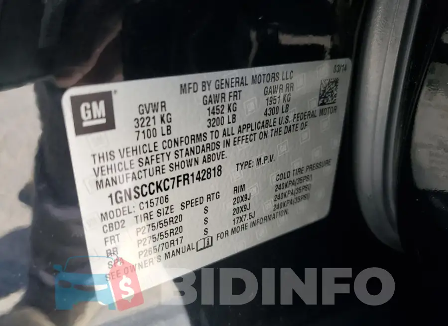 1GNSCCKC7FR142818 Photo# 13