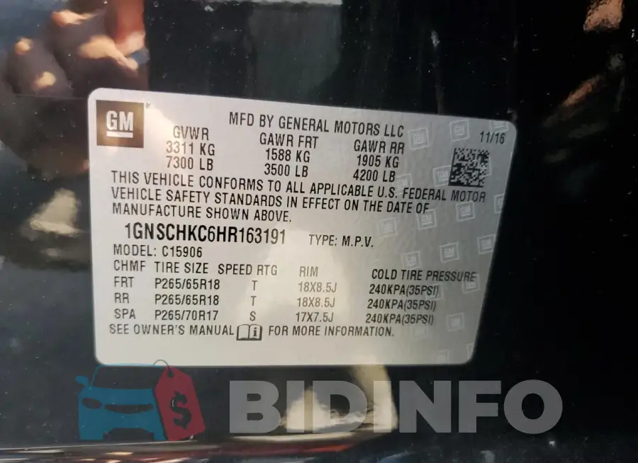 1GNSCHKC6HR163191 Photo# 13