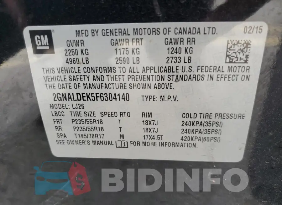 2GNALDEK5F6304140 Photo# 13