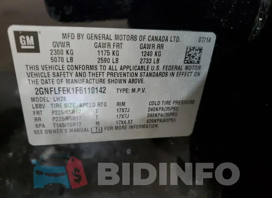 2GNFLFEK1F6110142 Photo# 13