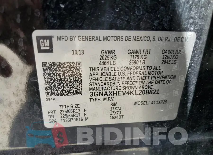 3GNAXHEV4KL208821 Photo# 12