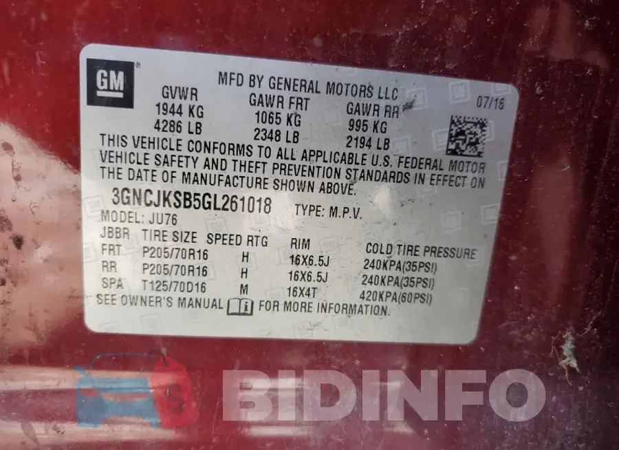 3GNCJKSB5GL261018 Photo# 12