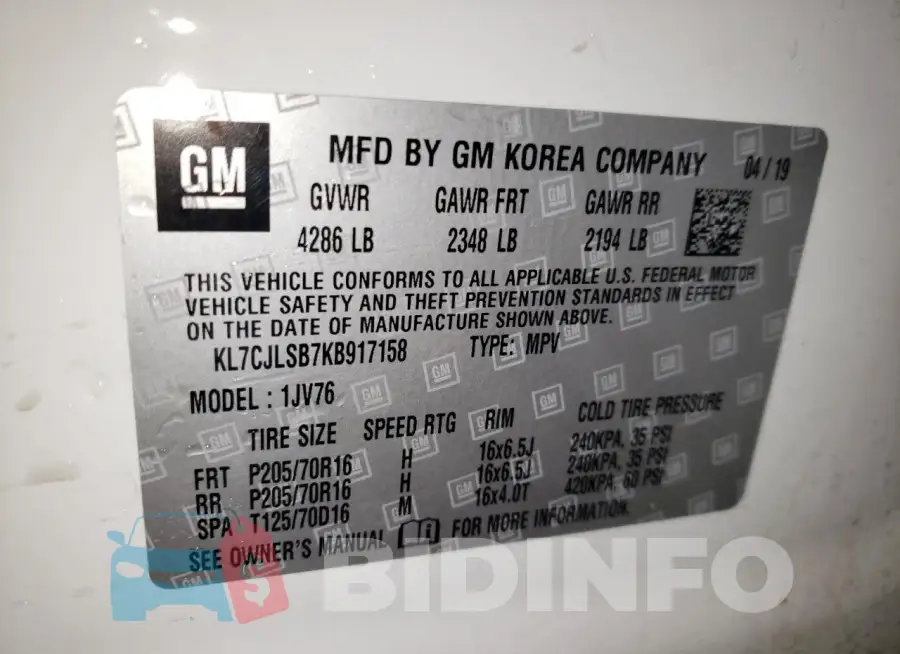 KL7CJLSB7KB917158 Photo# 13