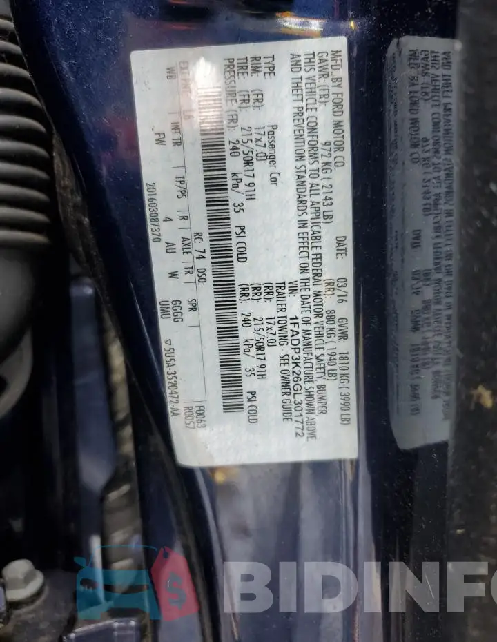 1FADP3K26GL301772 Photo# 12
