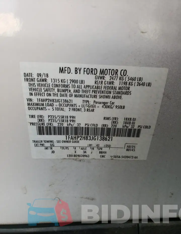 1FAHP2H83JG138621 Photo# 12