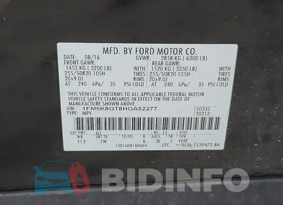 1FM5K8GT8HGA52277 Photo# 13