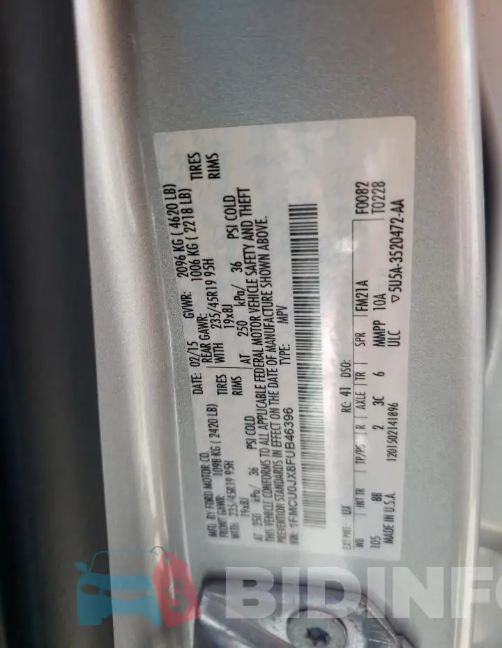 1FMCU0JX8FUB46396 Photo# 12