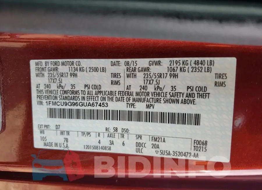 1FMCU9G96GUA67453 Photo# 12