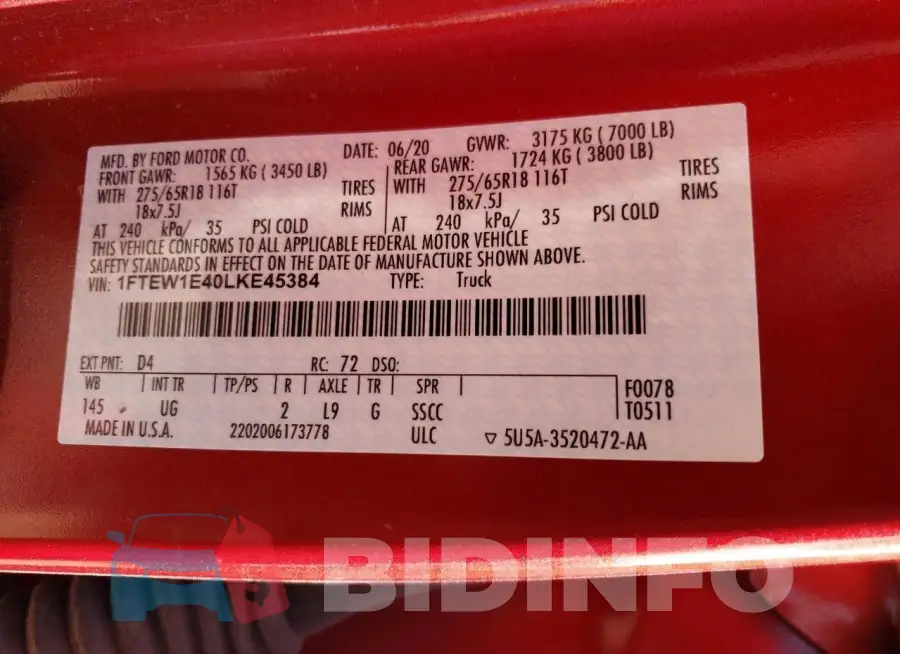1FTEW1E40LKE45384 Photo# 12