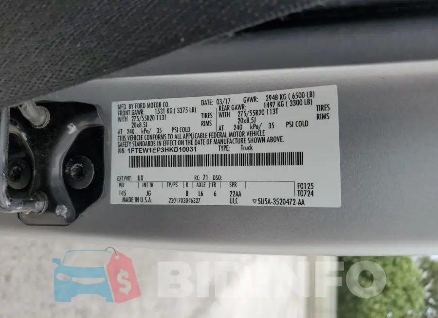1FTEW1EP3HKD10031 Photo# 12