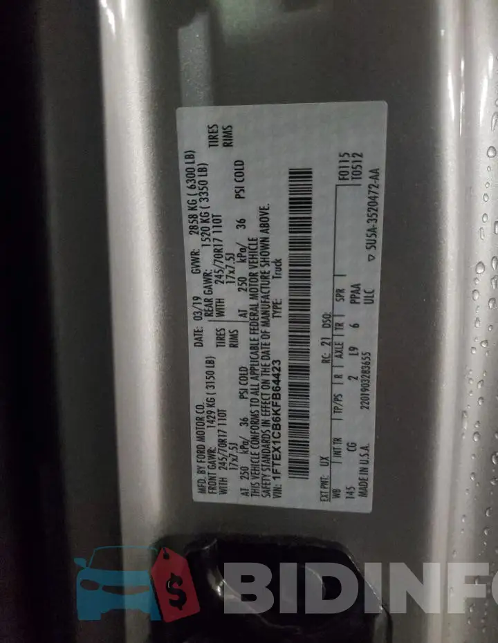 1FTEX1CB6KFB64423 Photo# 12
