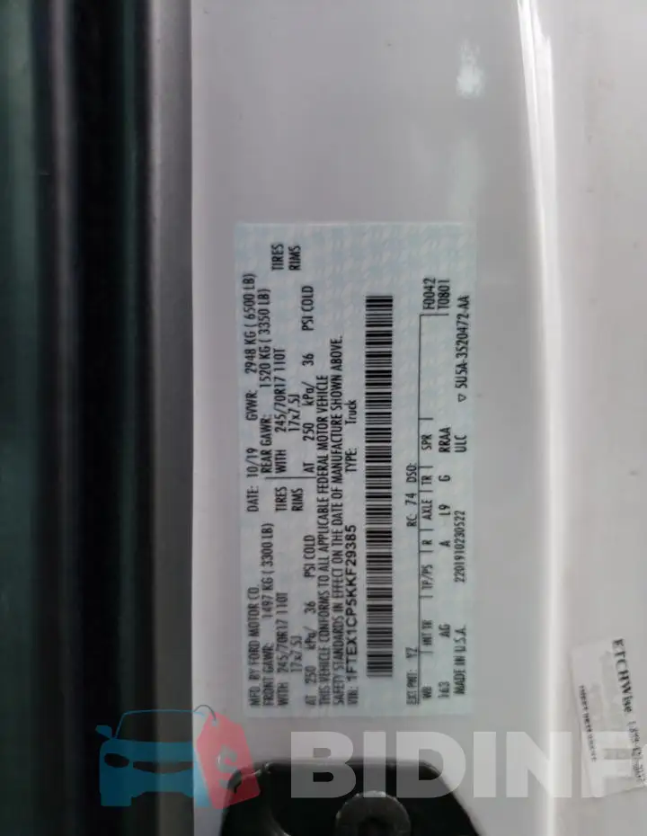 1FTEX1CP5KKF29385 Photo# 12