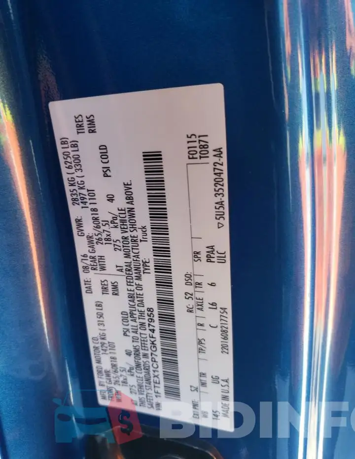1FTEX1CP7GKF47958 Photo# 12