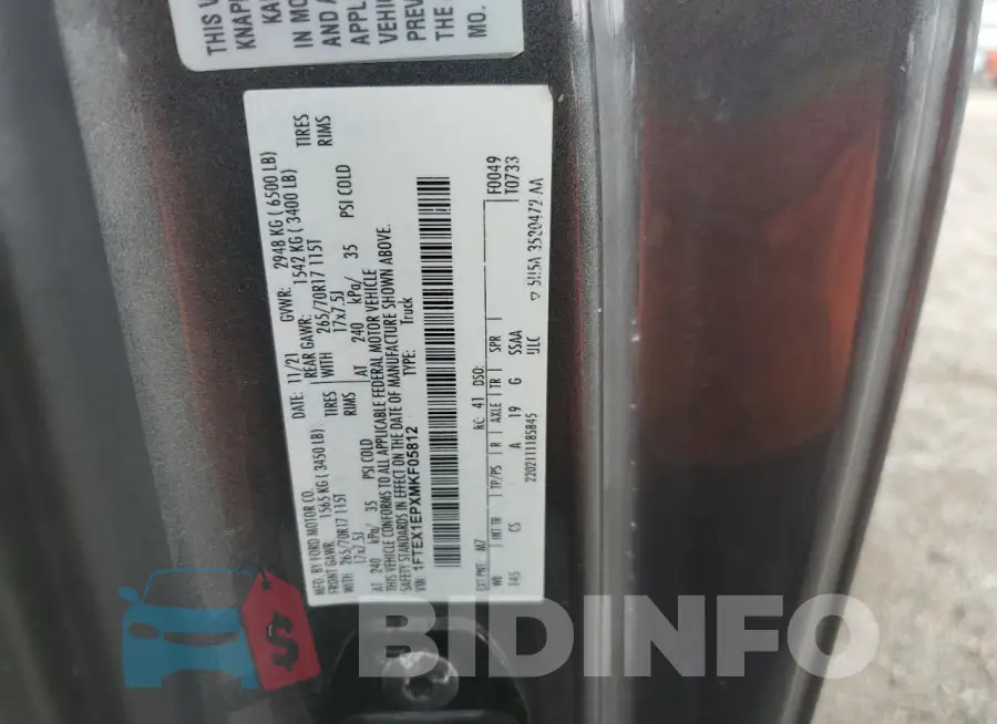 1FTEX1EPXMKF05812 Photo# 12