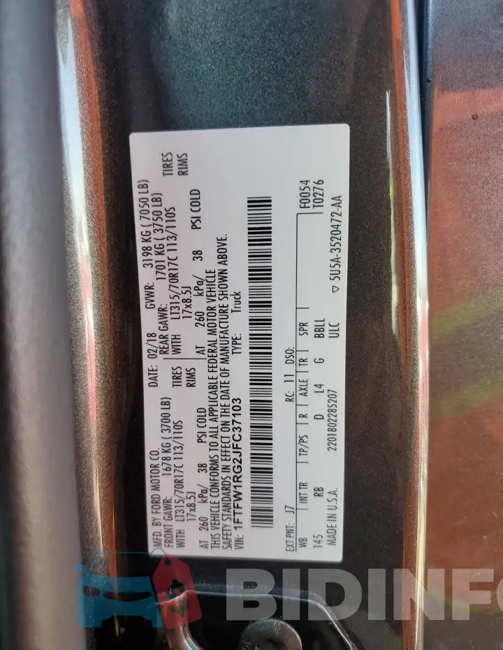 1FTFW1RG2JFC37103 Photo# 14