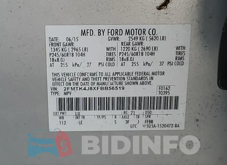 2FMTK4J8XFBB56519 Photo# 13