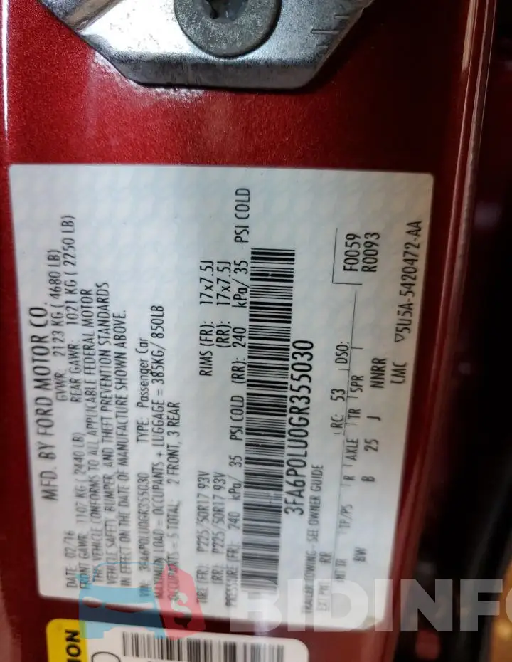 3FA6P0LU0GR355030 Photo# 12
