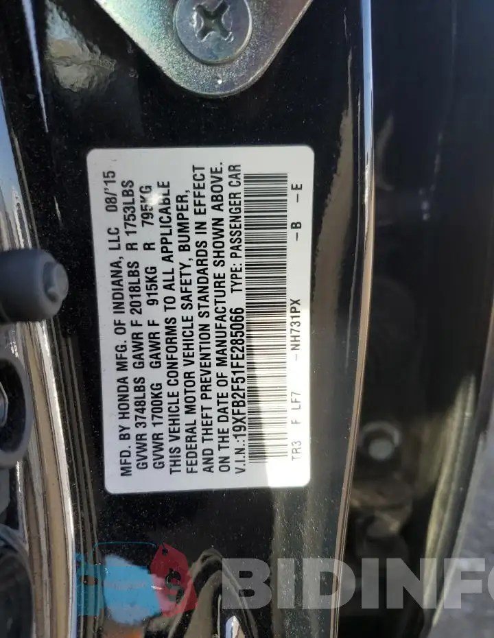 19XFB2F51FE285066 Photo# 12