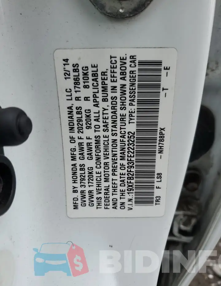 19XFB2F93FE223252 Photo# 12