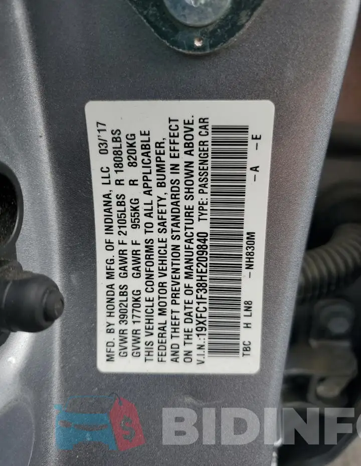 19XFC1F38HE209840 Photo# 12