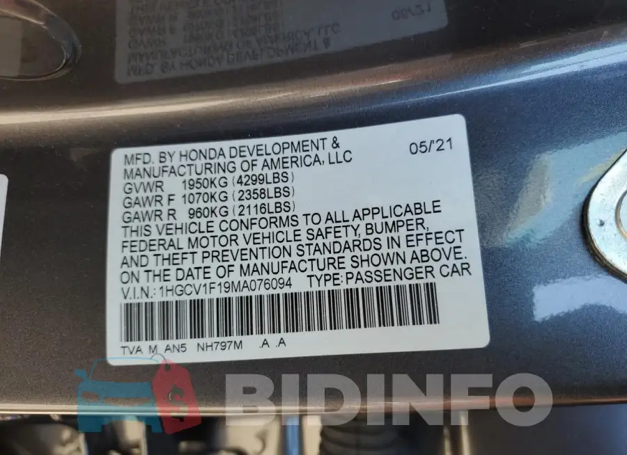 1HGCV1F19MA076094 Photo# 13