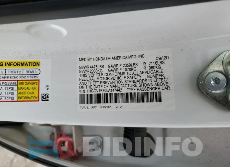 1HGCV1F30LA147442 Photo# 13