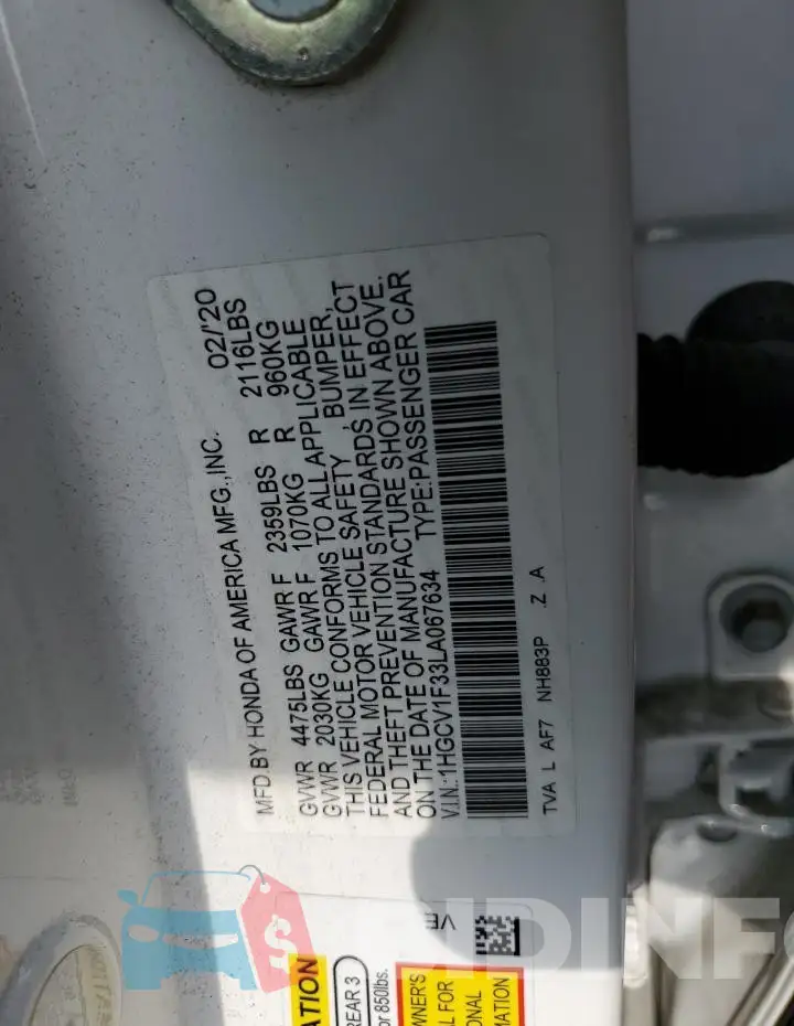 1HGCV1F33LA067634 Photo# 12
