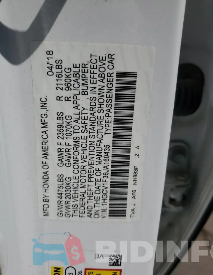 1HGCV1F36JA160435 Photo# 12