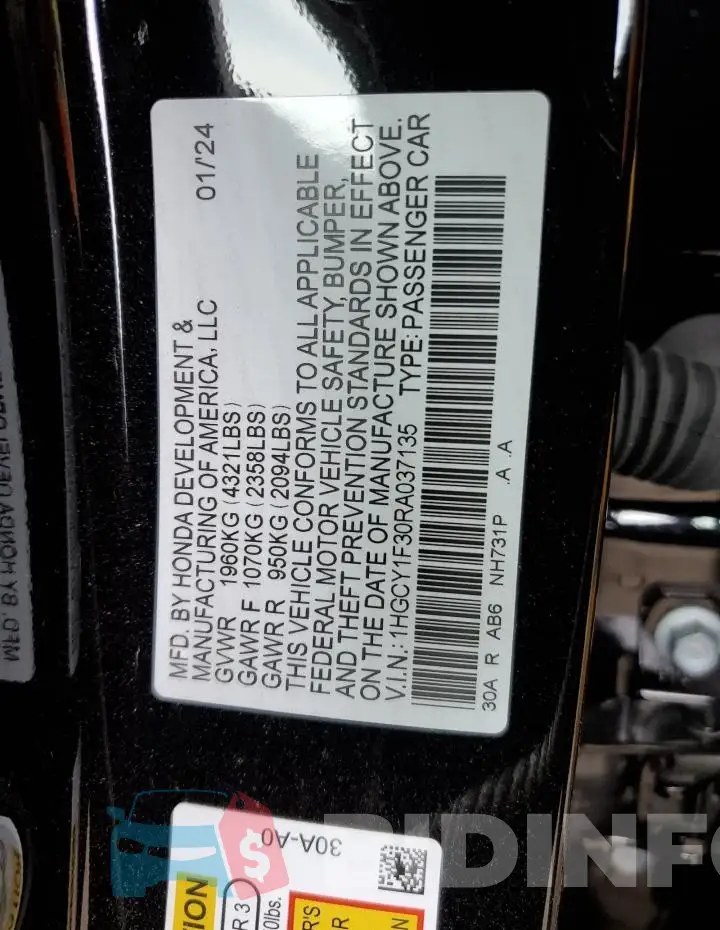 1HGCY1F30RA037135 Photo# 12