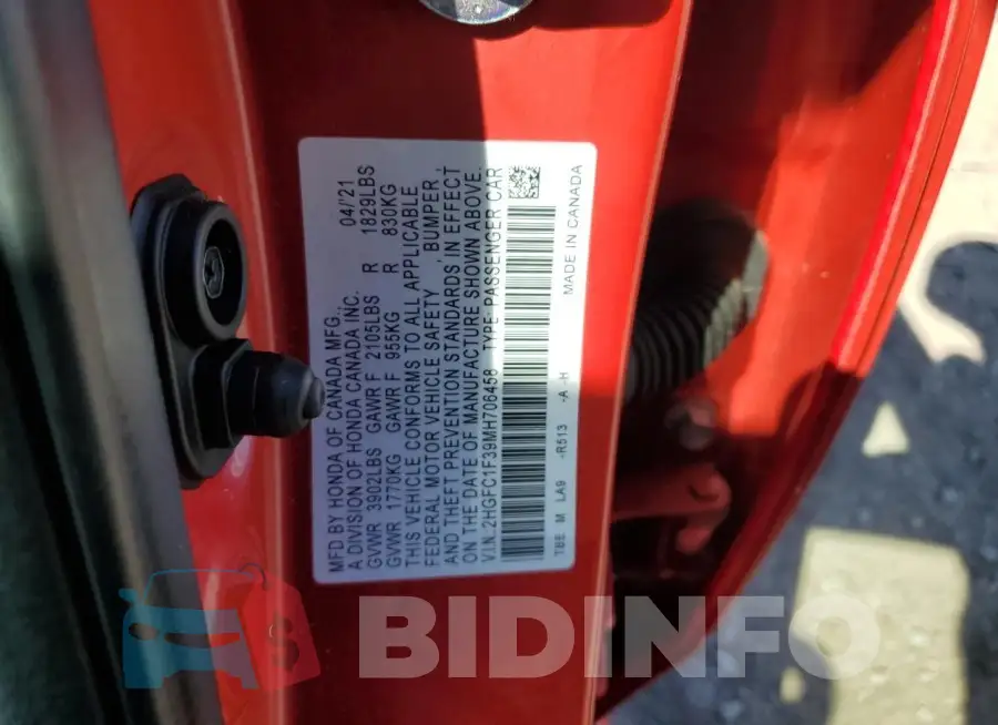 2HGFC1F39MH706458 Photo# 12