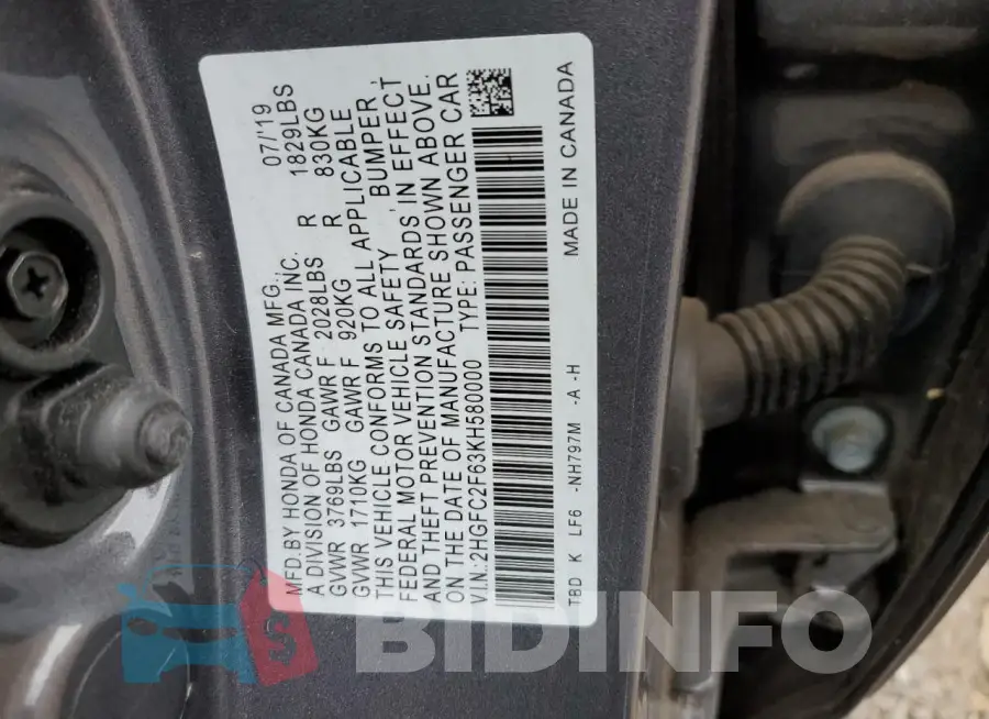 2HGFC2F63KH580000 Photo# 12