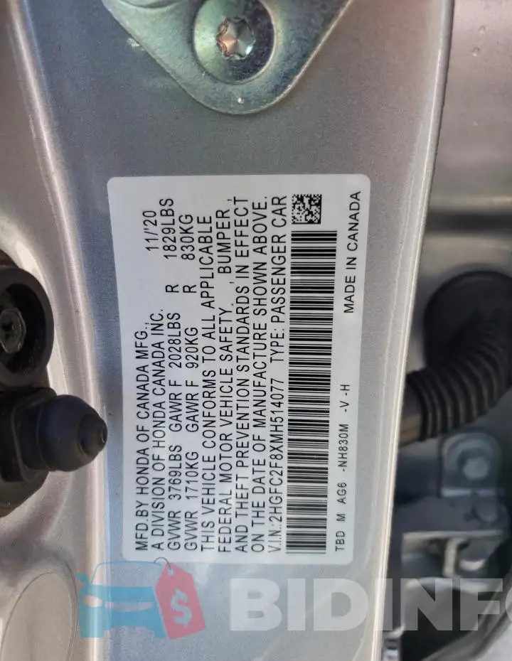 2HGFC2F8XMH514077 Photo# 12