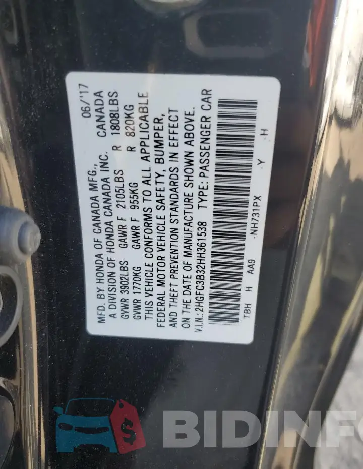 2HGFC3B32HH361538 Photo# 12