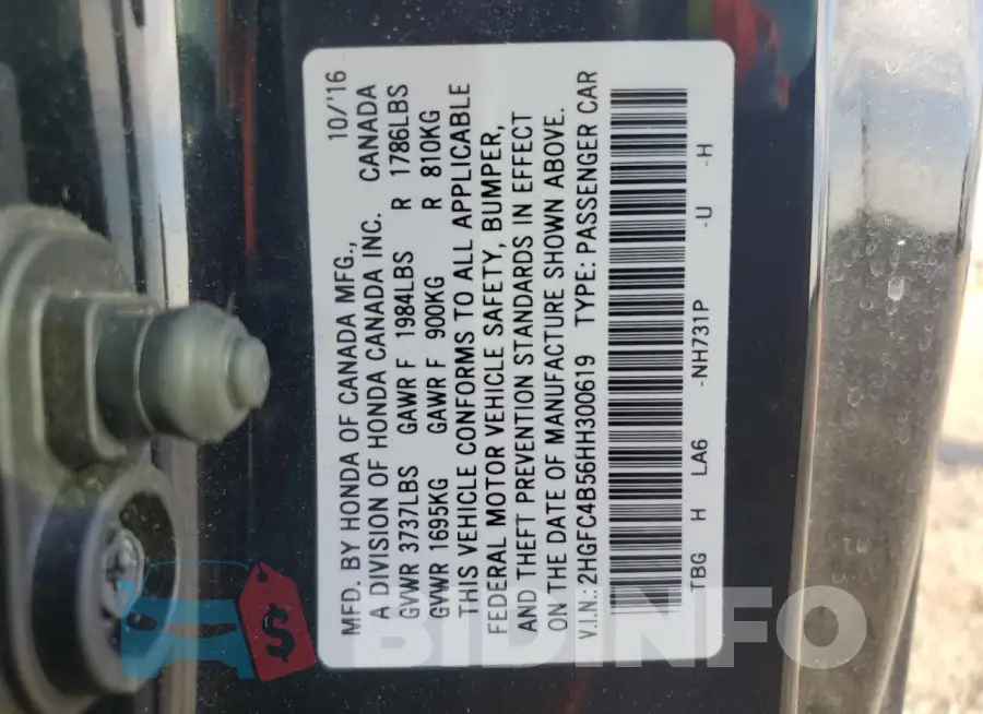 2HGFC4B56HH300619 Photo# 13