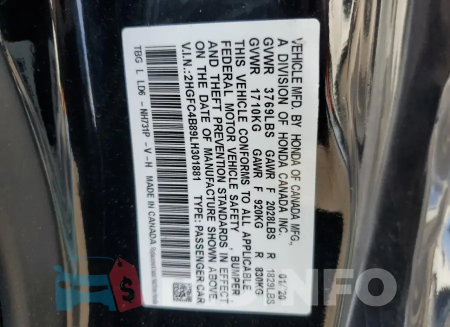 2HGFC4B89LH301881 Photo# 12