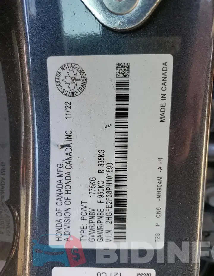 2HGFE2F38PH101593 Photo# 12