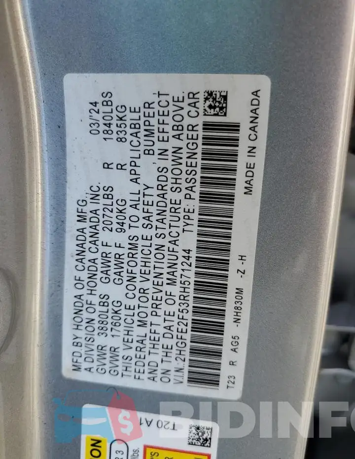2HGFE2F53RH571244 Photo# 12