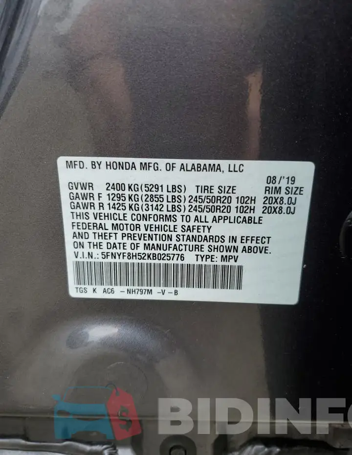 5FNYF8H52KB025776 Photo# 14