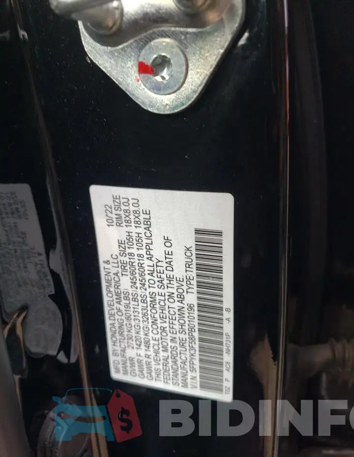 5FPYK3F58PB010196 Photo# 12