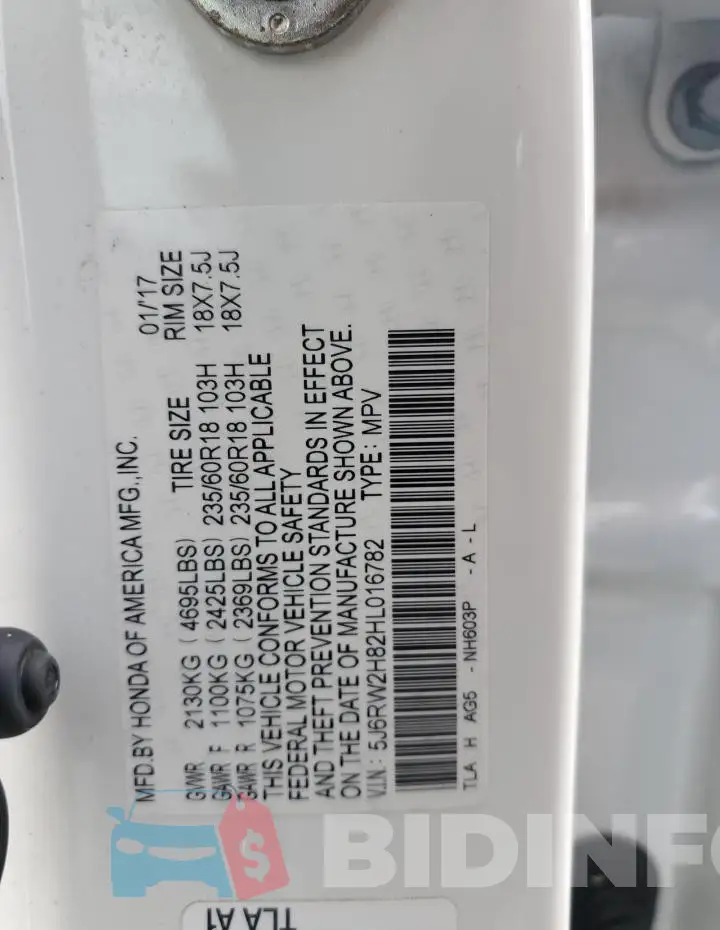 5J6RW2H82HL016782 Photo# 14