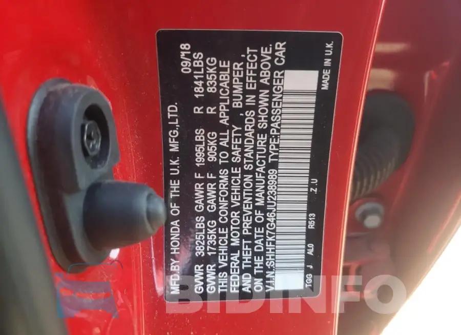 SHHFK7G46JU238989 Photo# 12